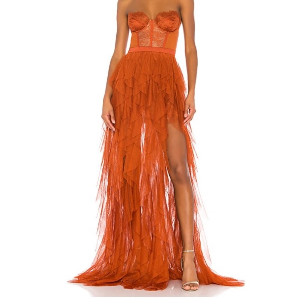 X Revolve Bustier gown in color rust